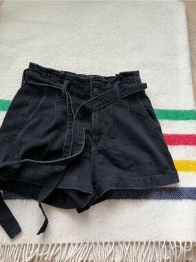 American Eagle Outfitters Black High-Rise Paperbag Waist Shorts